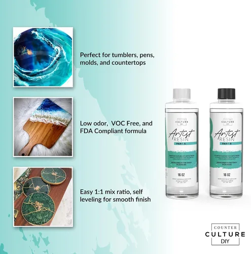 Miniatura 3 de Counter Culture DIY Clear Artist Resina, kit de 32 onzas, suministros de epoxi artísticos para manchas metálicas, acrílico, 100% sólidos, fácil
