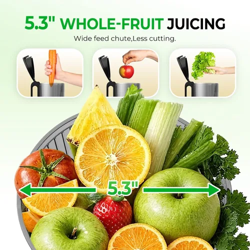 Miniatura 2 de Exprimidor de prensa en frío, máquinas exprimidoras WETIE con canal de alimentación grande de 5.3 pulgadas para frutas y verduras enteras, extractor