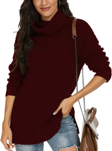 Miniatura 6 de PrinStory Women's Sweater Turtle Neck Chunky Knit Pullover Sweaters Casual Long Sleeve Tops with Side Slit