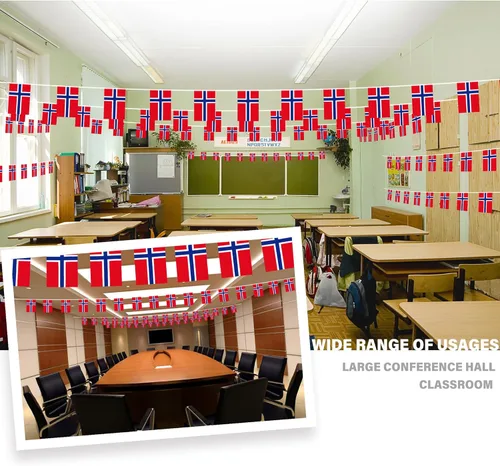 Miniatura 2 de Bandera de cuerda de Noruega, pequeña mini bandera de pendón noruego, bandera de guirnalda de Nordmann, decoración nacional del país para escuela
