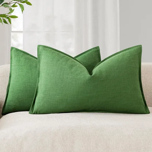 Miniatura 66 de Foindtower Paquete de 2 fundas de almohada decorativas de lino y liso, funda de cojín decorativa suave, estilo bohemio campestre para silla, sofá