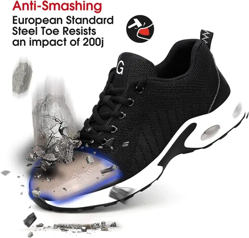 Miniatura 5 de Tinefiy Steel Toe Shoes Men Women Lightweight Air Cushion Safety Sneakers Slip Resistant Work Sneakers Safety Toe Tennis Shoes Indestructible Shoe