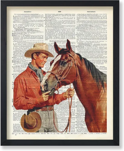 Poster Master Póster artístico de diccionario, estampado retro de vaquero y caballo, arte del salvaje oeste, arte occidental, arte moderno, regalo