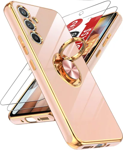 Miniatura 54 de LeYi Funda para Samsung Galaxy S22 Ultra con soporte de anillo giratorio de 360°, soporte magnético, chapado en oro rosa, borde protector para Negro