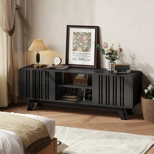 Miniatura 8 de ONBRILL Soporte de TV de 63 pulgadas para televisores de hasta 75 pulgadas, soporte de televisión moderno de mediados de siglo con toma