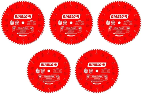 5 PCK Freud D1060X Diablo - Hoja de sierra de acabado fino ATB de 10 pulgadas y 60 dientes con eje de 5/8 pulgadas y revestimiento PermaShield