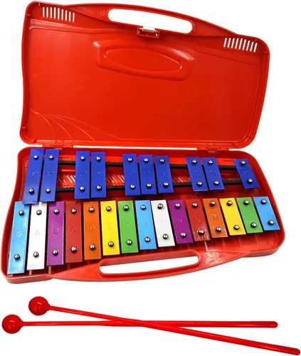 Miniatura 9 de Soulmate Xilófono Glockenspiel de 25 notas para niños, juguete musical colorido con teclas de metal, instrumento xilófono profesional con estuche