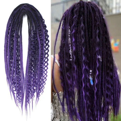 Miniatura 36 de Kraler Extensiones de Rastas Azules de Doble Extremo de 18 Pulgadas, 20 Hebras Sintéticas DE Extensiones de Rastas Hechas a Mano, Estilo de Rastas
