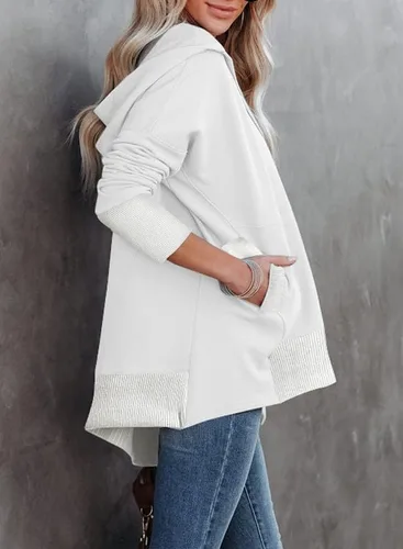 Miniatura 2 de SHEWIN Sudadera de gran tamaño para mujer, casual, con botones, cuello en V, con bolsillo