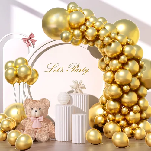 Kit de arco de globos dorados metálicos de 135 piezas de diferentes tamaños de 18, 12, 10, 5 pulgadas, kit de arco de globos dorados cromados para