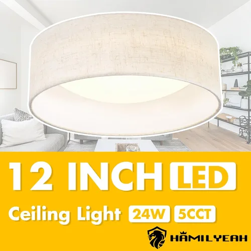 Miniatura 6 de Hamilyeah Lámpara de techo LED de montaje empotrado con pantalla de tela, accesorio de iluminación de cocina de 12 pulgadas, montaje de techo 5CCT