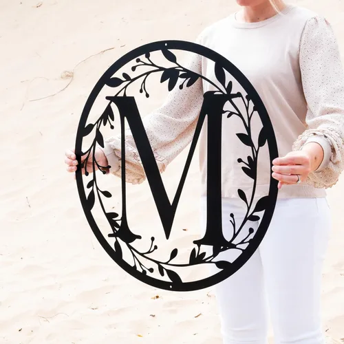 Miniatura 3 de Letra Monograma Circular de Metal con Enredaderas Letrero Monograma de Pared Regalo para Parejas Decoración de Letras Monograma