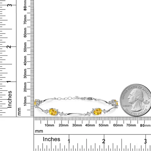 Miniatura 9 de Gem Stone King 925 Sterling Silver Gemstone Birthstone and White Created Sapphire Tennis Bracelet For Women Oval 7X5MM and 2MM 6 Inch + 1 Inch