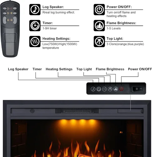 Miniatura 7 de Valuxhome Chimenea eléctrica, inserto de chimenea eléctrica de 33 pulgadas, calefactor de chimenea con protección contra sobrecalentamiento, sonido