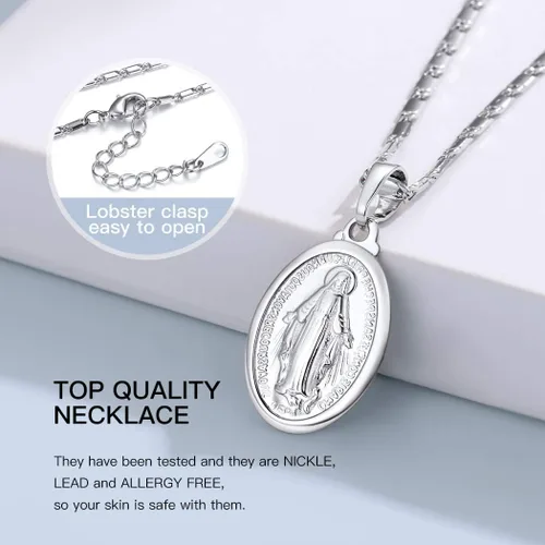 Miniatura 4 de Suplight 925 Stelring - Collar de plata virgen maría, joyería cristiana, medallón ovalado, collar con colgante (con caja de regalo)