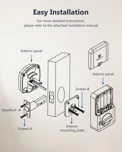 Miniatura 7 de Geek Smart Cerradura de cerrojo de huellas dactilares con teclado, cerrojo inteligente con código, cerraduras electrónicas para puerta delantera