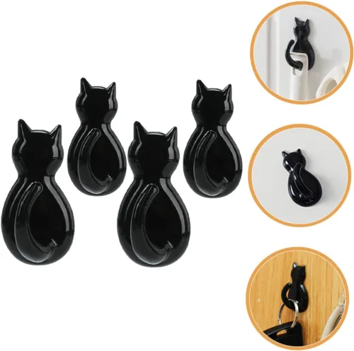 Miniatura 2 de 4 ganchos de cola de gato negros – Ganchos adhesivos de montaje en pared para llaves, abrigos, bolsas y toallas – Bonitos ganchos decorativos