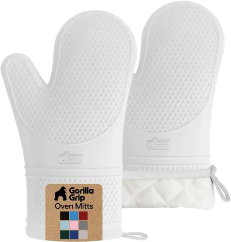 Miniatura 38 de GORILLA GRIP - Juego de guantes de horno de silicona suave sin BPA, guantes de cocina resistentes al calor e impermeables, forro de algodón grueso