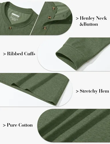 Miniatura 5 de Cotrasen Camisas Henley de Manga Larga para Hombre Camisetas de Algodón con 3 Botones Tops Casuales Básicos de Moda