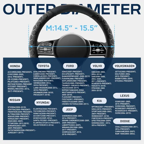 Miniatura 7 de PIC AUTO Funda de volante de masaje, protector de volante de automóvil de cuero de material de patrón de fútbol negro, accesorios