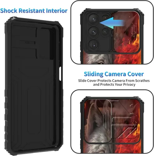 Miniatura 345 de Funda para Samsung Galaxy S22 Ultra 5G, Galaxy S22 Ultra con cubierta de cámara deslizante, funda resistente de doble capa con función atril Black