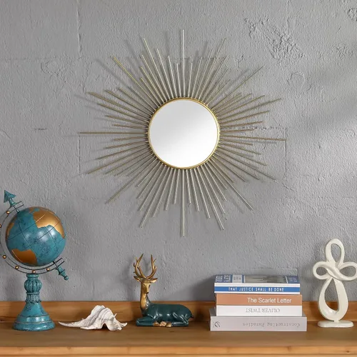 Miniatura 6 de Espejo grande dorado de 24 pulgadas, espejos de metal Starburst, espejo solar moderno de mediados de siglo, decoración de pared para sala de estar