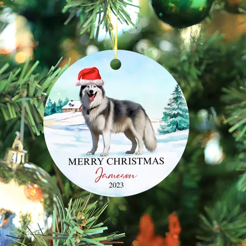Miniatura 3 de Adorno de perro de Alaskan Malamute personalizado, árbol de Navidad, adorno de perro de Malamute de Alaska, regalos para amantes de los perros