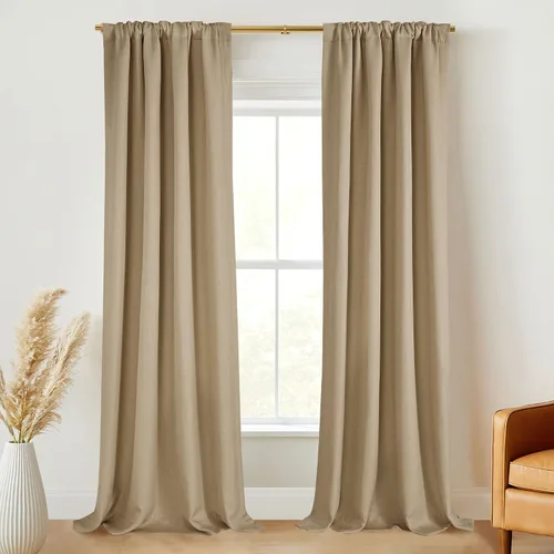 Miniatura 9 de StangH - Cortinas de lino primitivo 100% opacas, paneles pesados para dormitorio, dobles capas con lengüeta trasera, tratamientos para ventanas