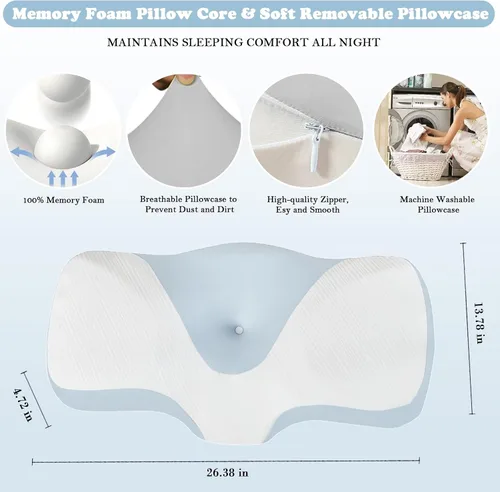 Miniatura 2 de Almohada cervical para el cuello para aliviar el dolor, almohadas ergonómicas de espuma viscoelástica para dormir con funda de almohada lavable