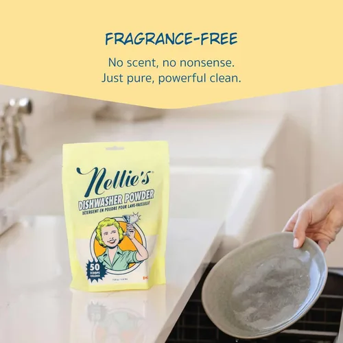 Miniatura 5 de Nellie's Polvo para lavavajillas – 50 cargas – Detergente para lavavajillas a base de plantas – Seguro para sépticos, sin fragancia, penetra