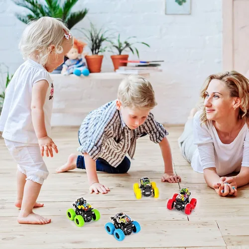 Miniatura 8 de M SANMERSEN Monster Truck Juguetes para edades de 2 a 4 años, autos de fricción para niños pequeños de 1 a 3 años, auto de acrobacias giratorio