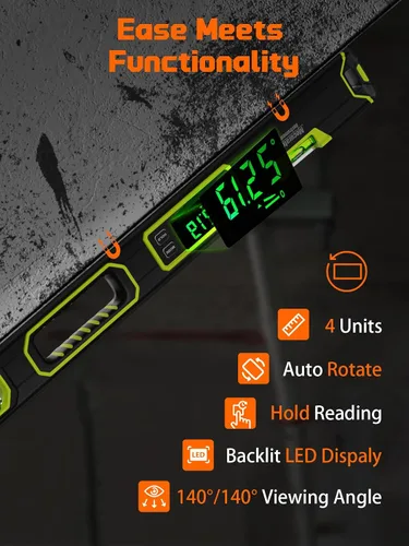 Miniatura 3 de Mecurate Nivel digital de 10 pulgadas, buscador de ángulo electrónico portátil con pantalla retroiluminada, precisión de ± 0.1°, base magnética, 4
