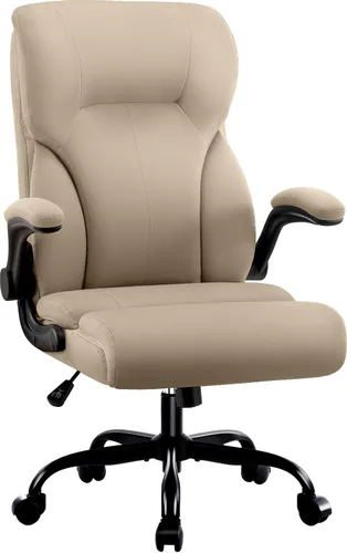 Miniatura 9 de Silla de oficina ejecutiva, silla de escritorio ergonómica y cómoda con reposabrazos y ruedas abatibles acolchados, de piel sintética, resistente