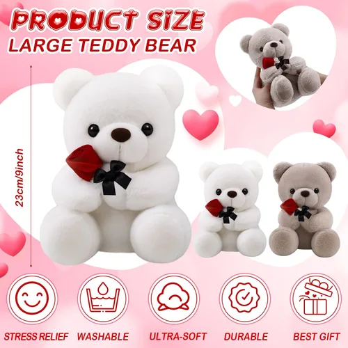 Miniatura 2 de 2 piezas de oso de peluche pequeño para el día de San Valentín de 13.78 pulgadas con rosa, blanco y marrón, osos de peluche suaves, regalos para San