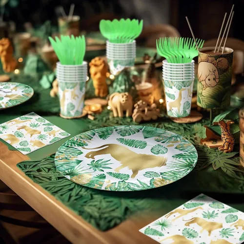 Miniatura 5 de Recuerdos de fiesta de safari dorados, suministros de fiesta de cumpleaños con temática de safari dorado (vajilla SAFARI)