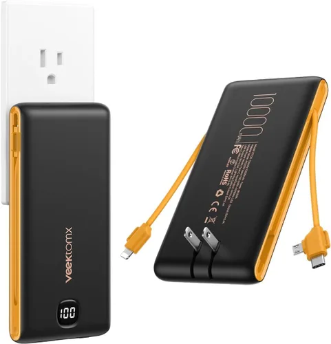 Miniatura 9 de VEEKTOMX Cargador portátil con cables integrados de 20000 mAh, banco de energía para iPhone con enchufe de pared de CA, batería delgada USB C