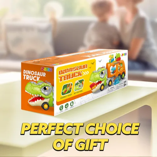 Miniatura 7 de JOYIN Juguetes de dinosaurio para niños de 2 a 4 años, juguetes para niños pequeños, camión transportador de dinosaurios con 6 vehículos de carro