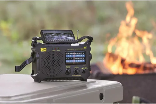 Miniatura 3 de HQ ISSUE Dynamo Radio de emergencia con manivela solar portátil W/AM FM, alerta meteorológica NOAA, onda corta y linterna, verde oliva