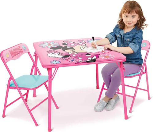 Minnie Mouse Juego de Mesa y Sillas para Niños y Niños Pequeños de 36 Meses Hasta 7 Años, Incluye: 1 Mesa (24 pulgadas de largo x 24 pulgadas de