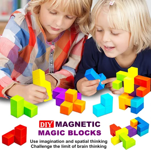 Miniatura 2 de Bloques de construcción magnéticos, cubos magnéticos 3D para rompecabezas, juego de 7 bloques magnéticos de múltiples formas con 54 tarjetas guía