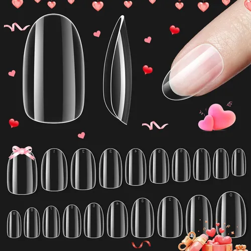 Miniatura 12 de Beetles Puntas de uñas de gel, set de extensión de uñas suaves 504 piezas, 12 tamaños, puntas de uñas cortas de almendra transparentes pre-dadas