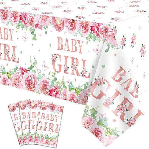Paquete de 4 manteles de baby shower, decoraciones de fiesta para niñas, suministros de fiesta de revelación de género, 86 x 51 pulgadas, mantel