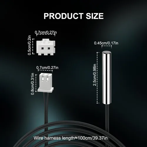 Miniatura 7 de DROK 3 piezas de sonda de sensor de temperatura de 10K, sonda de temperatura impermeable de 1 metro, sonda de temperatura de acero inoxidable 3950