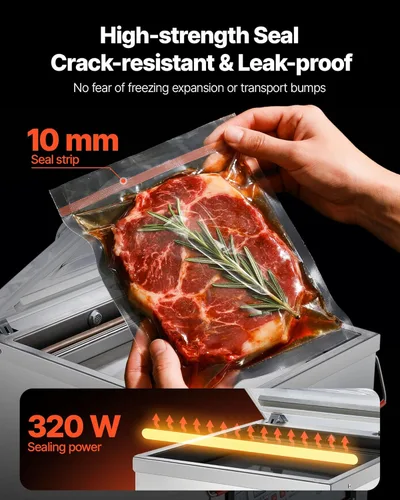 Miniatura 11 de VEVOR Sellador al vacío de cámara, potencia de sellado de 320 W, máquina de envasado al vacío para alimentos húmedos, carnes, adobos y más