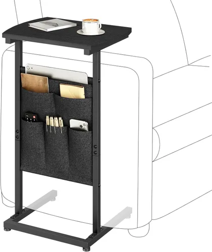 Miniatura 11 de HOOBRO Mesa auxiliar en forma de C, mesa auxiliar de 28.3 pulgadas para espacios pequeños, mesa de sofá con bolsa de almacenamiento, mesa auxiliar