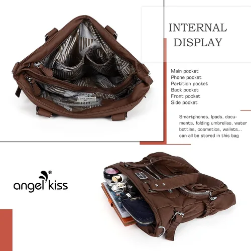 Miniatura 5 de Angel Kiss Monederos y bolso de mano para mujer, bolso de hombro de piel sintética suave para mujer, bolso de mano con asa superior
