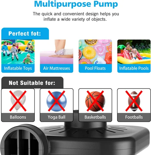 Miniatura 2 de Electric Air Pump for Inflatables,Portable Quick-Fill Air Pump with 3 Nozzles,110V AC/12V DC,Inflator & Deflator Pumps for Outdoor Camping,Air