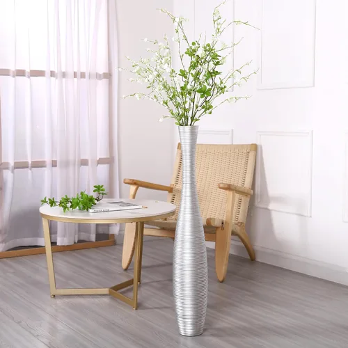 Miniatura 7 de Leewadee Jarrón decorativo alto de piso para decoración de sala de estar, 34 pulgadas, plateado, resina Plata