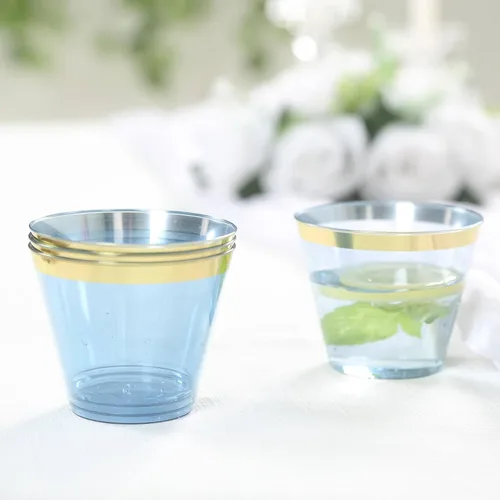 Miniatura 11 de Efavormart - Juego de 12 vasos de plástico de oro rosa de 10 onzas, diseño de borde para decoración de boda