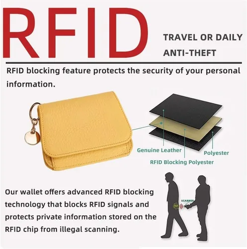 Miniatura 4 de Mudono - Billetera pequeña para mujer con bloqueo RFID, de cuero genuino, tarjetero, billetera delgada de tres pliegues con bolsillo con cremallera